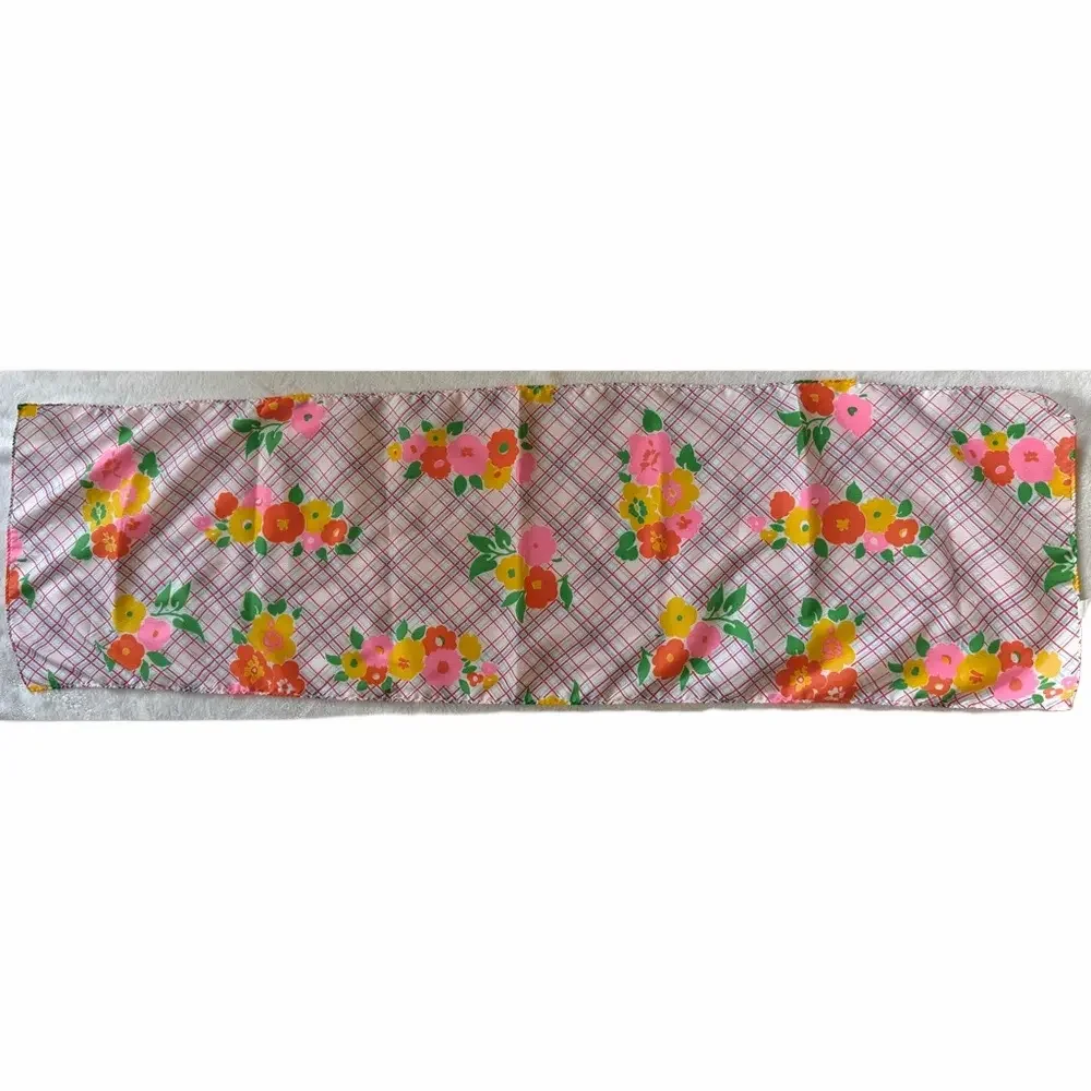 Vintage Rectangular Neck Scarf Bright Floral Grid Plaid Pink Yellow Orange